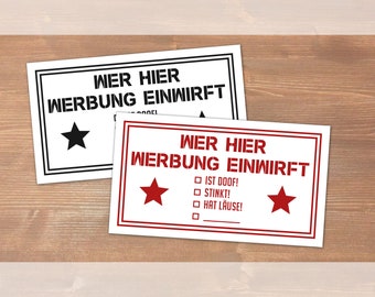 Wer hier Werbung einwirft... // Aufkleber für den Briefkasten // 4 per Hand zugeschnittene Recycling-Etiketten