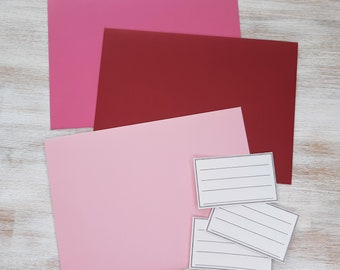 3 envelopes handmade burgundy, pink and pink // unprinted with address stickers // construction paper made from recycled paper