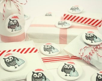 24 christmas owl advent calendar badges (each 3,8cm) // advent - christmas