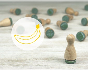 Ministempel banaan // natuurlijk rubber op hardhout // diameter 12 mm, hoogte 25 mm