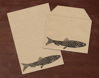 Herring - handprinted stationery // recycling paper