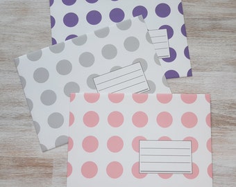 Pois violet, gris clair, rose - 3 enveloppes faites main // papier recyclé