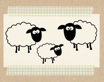 Stamp-set Sheep - 3 stamps natural rubber on wooden cube 2x2 and 3x3 cm