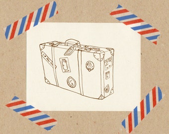 Stempel Koffer / Naturkautschuk auf Buchenholz 3x3 cm