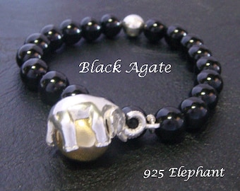 Harmony Ball Bracelet with Elephant Harmony Ball and Agate Beads | Agate Beaded 925 Sterling Silver Elephant Harmony Ball Bracelet 023