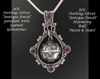 Artisan Crafted 4 Garnet 925 Sterling Silver Harmony Ball Necklace 734.