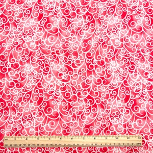 Petal Poetry Exclusively Quilters Curl Scroll Quilting Cotton, Pink Red White Tonal, 44″ Wide, 1/2 Yard Cuts