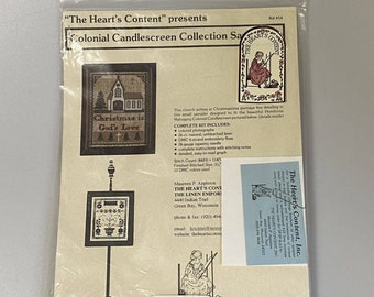 1988 Counted Stitch Kit Colonial Candlescreen Collection Samp. #2 Hearts Content