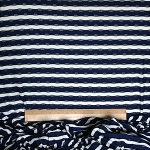 Navy White Striped Pointelle Knit Fabric, Lightweight, Soft, Flowy, Stretch Material for Apparel, Tops, Loungewear, Crafts