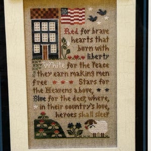 Brave Hearts Cross Stitch Pattern: Patriotic Americana Sampler by Little House Needleworks