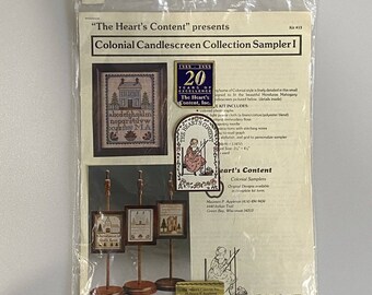1988 Counted Stitch Kit Colonial Candlescreen Collection Samp. #1 Hearts Content