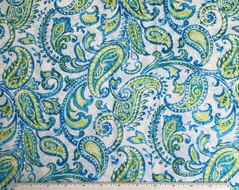 Waverly Inspirations, Paisley, Blue, Turquoise, Chartreuse, Teal & White Lightweight Home Decor Fabric