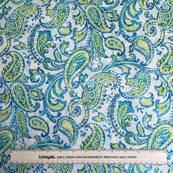 Waverly Inspirations, Paisley, Blue, Turquoise, Chartreuse, Teal & White Lightweight Home Decor Fabric