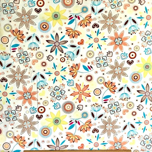 Folk Art Style, Multicolored, Floral, Quilting Weight Fabric