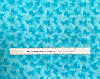 Laurie Campbell La-Di-Draw Inc for Fabric Traditions, Charms, Patty Reed Design, Turquoise Blue Tone-On-Tone with Butterflies - from 2006