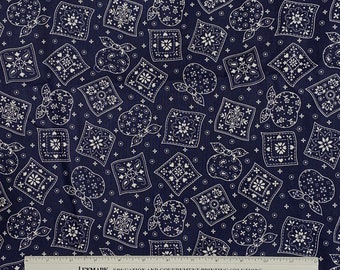 Navy Blue Bandanna Fabric, Cranston Print Works VIP, Quilting Fabric, 44" Wide