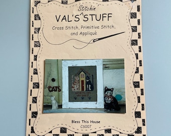 Val's Stitchin' Stuff, Bless This House (CATS) Cross Stitch Chart Pattern Leaflet ONLY, CS007, Vintage 2001 - Preowned
