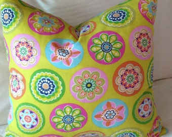 Brother Sister, Whimsical & Fun, Chartreuse, MultiColor Floral Medallion, Duck Fabric