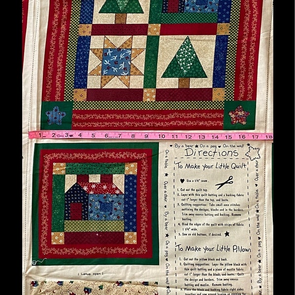 Vintage 1990s, Little Quilts by Fabri-Quilt Fabric Panel, Pillow & Mini Quilt, “Over a Chair, By A Bear, On A Peg, On The Wall, On A Table"