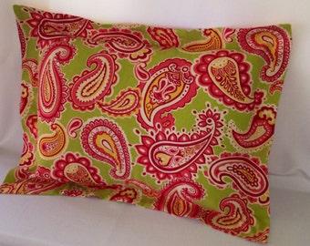 Chartreuse Green & Pink Paisley Standard Pillow Sham