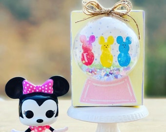 Disney Inspired Mouse Sweet Marshmallows Snowglobe | Easter Shaker | Wooden Block Tiered Tray Decor