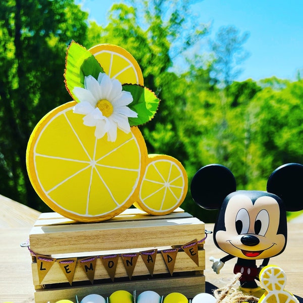 Disney Inspired Mouse Shaped Lemon Citrus Flower Tiered Tray Decor