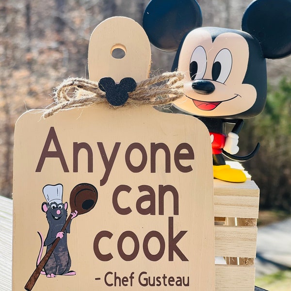 Disney Inspired Anyone can cook Mini Cutting Board Wood Sign Tiered Tray Decor