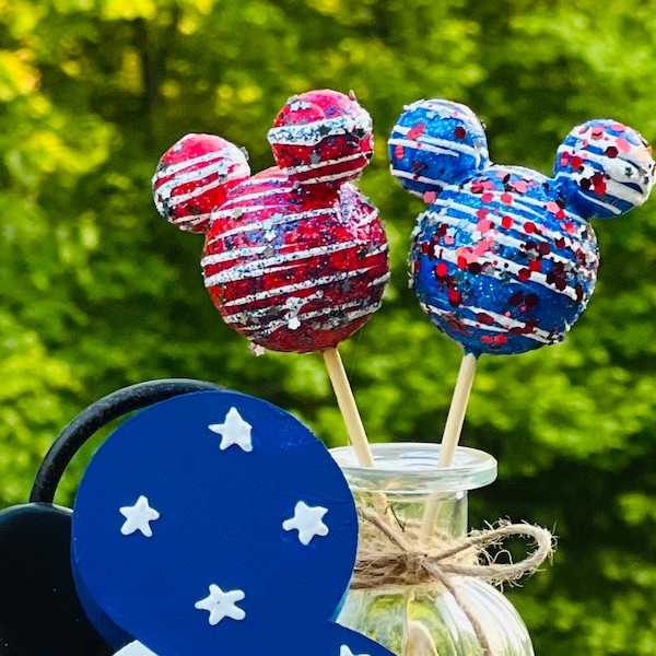 Disney Inspired Mouse Shaped FAKE Fourth of July Cake Pops Tiered Tray Decor