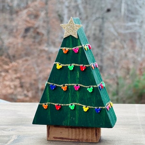 Disney Inspired Mouse Christmas Light Tree Wooden Tiered Tray Decor