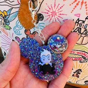 Disney Inspired Mouse Ursula Villain Mermaid Shaker Purse Bag Charm | Pin | Badge Reel