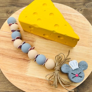 Disney Inspired Mouse Yellow Cheese Wooden Tiered Tray Decor