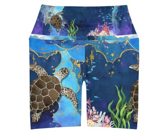 Shell Yeah Sea Turtle- High Waisted Yoga Shorts