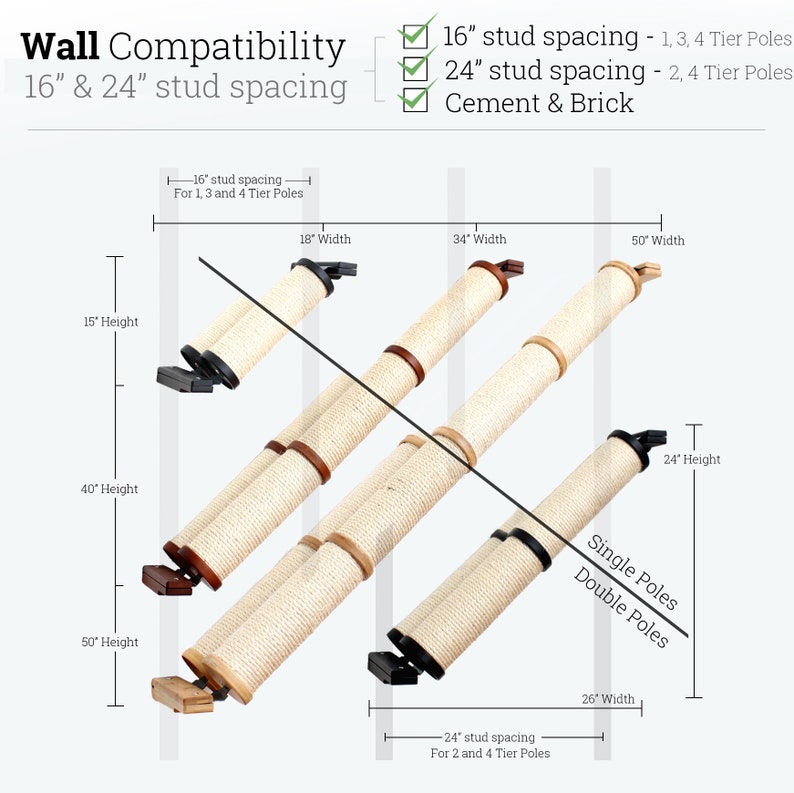Cat Scratching Pole, Wall Mounted Cat Furniture, Angled Pole, Cat Wall Scratcher, Cat Scratching Furniture image 8