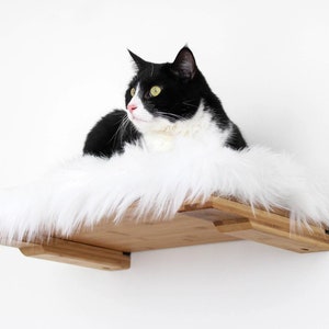 Cat Shelf With Plush Bed 18 Cat Shelf Cat Wall Mounted Shelf Cat Shelves Cat Climb Cat Home Activity Cat Bed Catastrophic Creations Natural/Cream Bed