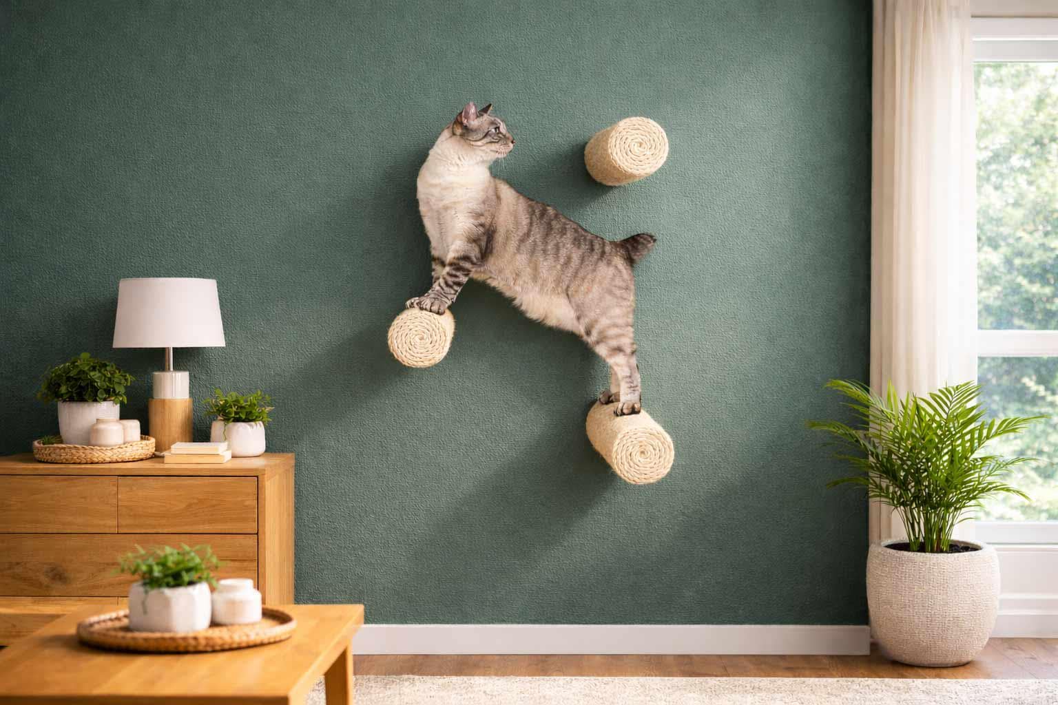 Floating Sisal Cat Scratching Post Step - Wall Mounted Climbing Pole, Furniture, Modern Tree Alternative