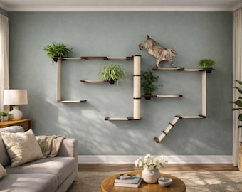 Modern Cat Condo Wall System - Gardens, Wall Mounted Cat Tree with Scratching Post & Hammocks, Cat Wall Furniture