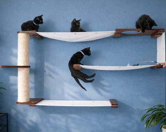 Deluxe Cat Wall Maze - Modern Cat Tree & Climbing Gym, Wall Mounted Cat Furniture with Hammocks, Bridges, and Activity Paths