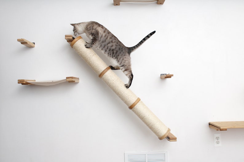 Cat Scratching Pole, Wall Mounted Cat Furniture, Angled Pole, Cat Wall Scratcher, Cat Scratching Furniture image 1