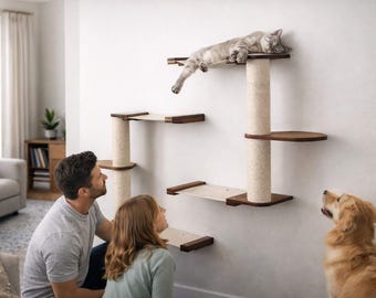 Wall Mounted Cat Tree - Catacombs, Modern Cat Shelves & Scratching Post, Cat Tree Alternative