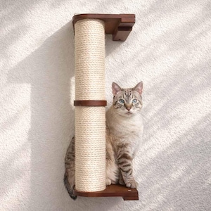 壁掛け式猫用爪とぎポール - サイザル麻製猫用登山ポスト、モダンな猫用壁掛け家具、垂直遊びと運動のための猫用爪とぎ