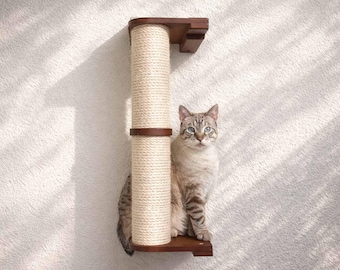 Wall Mounted Cat Scratching Pole - Sisal Cat Climbing Post, Modern Cat Wall Furniture, Cat Scratcher for Vertical Play & Exercise