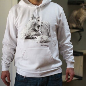 Hoodie Bronson Pencil Drawing by Ferhat Edizkan Hoodie Cat Lover - Cat printed Hoodie Sweatshirt Pullover Men Women | Catastrophic Creations