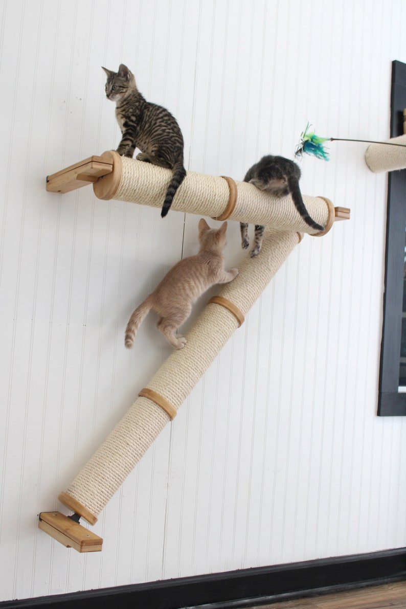 Cat Scratching Pole, Wall Mounted Cat Furniture, Angled Pole, Cat Wall Scratcher, Cat Scratching Furniture image 3