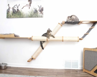 Wall-Mounted Cat Furniture, Cat Tree, The Plateau Cat Condo, Scratching Poles, Cat Shelves,