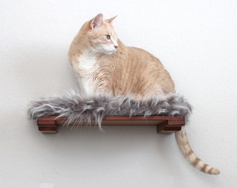 Cat Shelf With Plush Bed - 18" Cat Shelf Cat Wall Mounted Shelf Cat Shelves Cat Climb Cat Home Activity Cat Bed | Catastrophic Creations