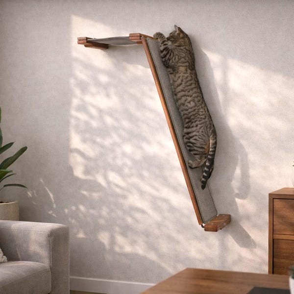 Wall Mounted Cat Scratcher - Modern Cat Furniture, Vertical Scratch & Rest Spot