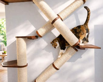 Wall Mounted Cat Scratching Pole - Angled Sisal Scratcher, Modern Cat Wall Furniture for Climbing & Play
