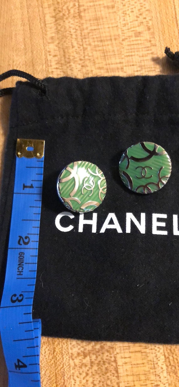 New Chanel Button Earrings. Green and silver