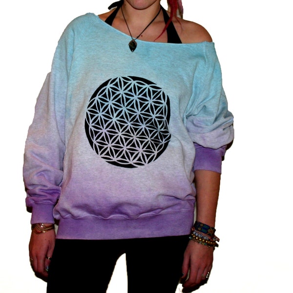 Sacred Geometry Flower of Life screen printed tie dye Dip Dye sweatshirt