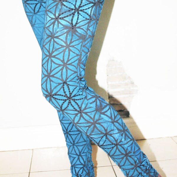 Krawatte Farbstoff Heilige Geometrie Blume Leben grau-blaue Leggings